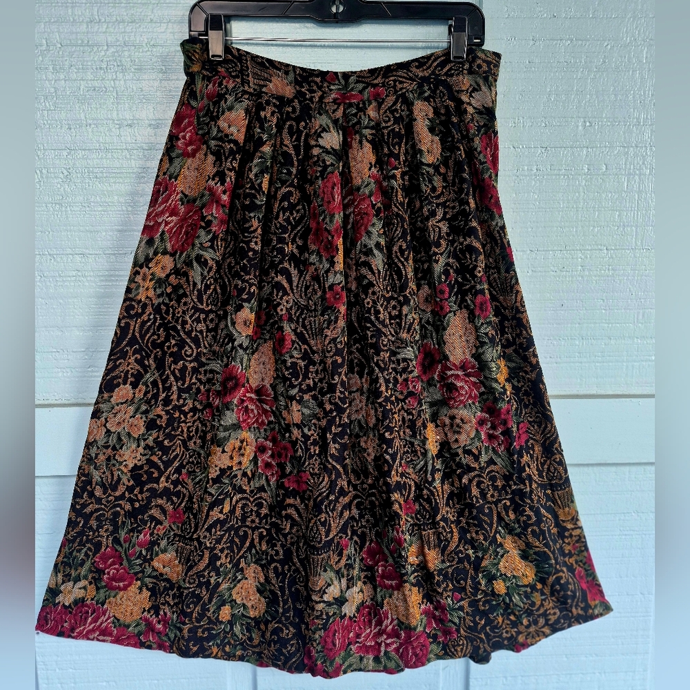 Black Floral Full Skirt 16W Mid Length Boho Whimsygoth